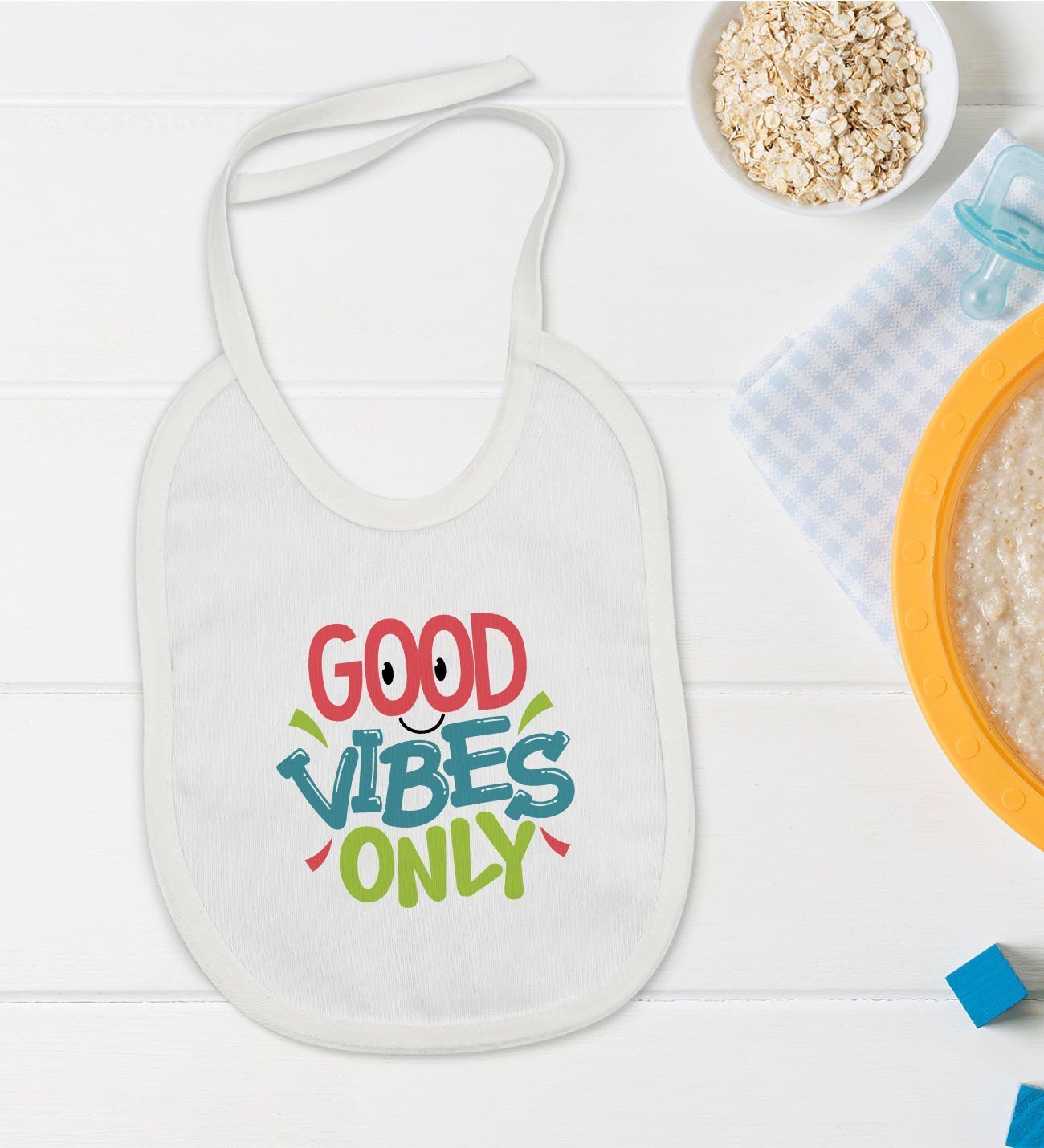 BK Kids Good Vibes Only Tasarımlı Bebek Mama Önlüğü - Model 1
