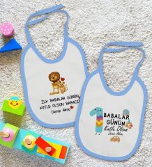 BK Kids Kişiye Özel İlk Babalar Günü Tasarımlı 2’li Mavi Mama Önlüğü-1