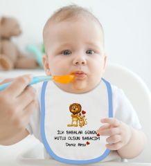 BK Kids Kişiye Özel İlk Babalar Günü Tasarımlı 2’li Mavi Mama Önlüğü-1