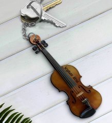 Kişiye Özel İsimli Keman Violin Enstrüman Ahşap Anahtarlık-5