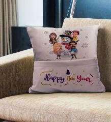 BK Gift Kişiye Özel Yılbaşı Karikatür Tasarımlı Organizer Kumanda ve Atıştırmalık Cepli Pembe Kırlent Yastık- 7, Yılbaşı Hediyesi, Yeni Yıl Hediyeleri