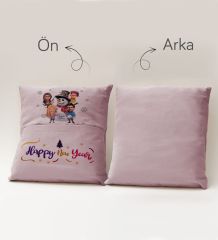 BK Gift Kişiye Özel Yılbaşı Karikatür Tasarımlı Organizer Kumanda ve Atıştırmalık Cepli Pembe Kırlent Yastık- 7, Yılbaşı Hediyesi, Yeni Yıl Hediyeleri