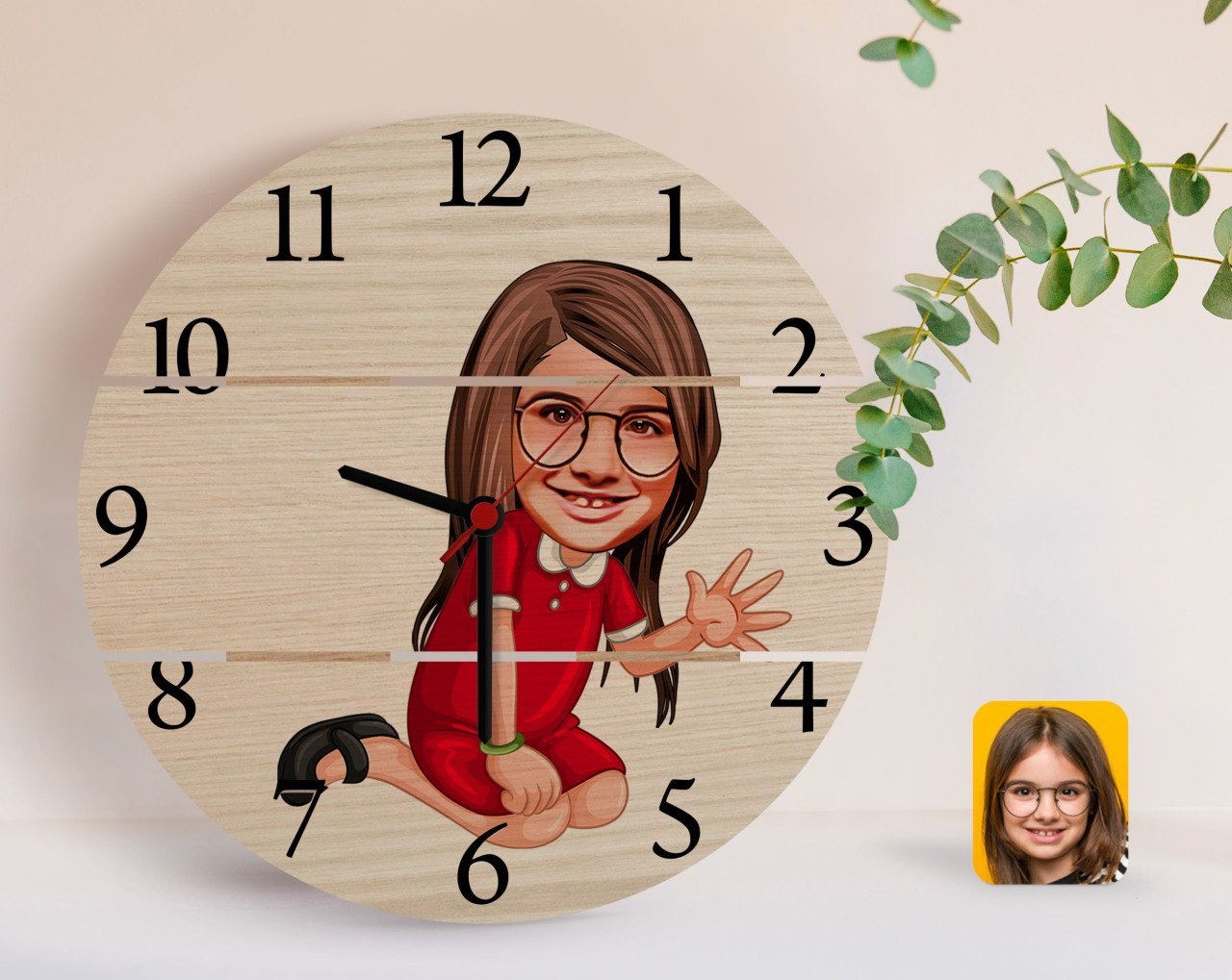 Kişiye Özel Kız Çocuk Karikatürlü Otantik Ahşap Palet Saat-2