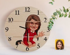 Kişiye Özel Kız Çocuk Karikatürlü Otantik Ahşap Palet Saat-2