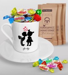 Kişiye Özel Sevgililer Günü Türk Kahvesi Fincanı Mehmet Efendi Kahve ve Haribo Şeker Hediye Seti-59