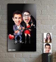 Kişiye Özel Sevgililer Karikatür Ahşap Tablo - 1