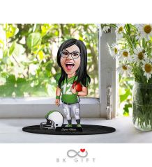 BK Gift Kişiye Özel Kadın Amerikan Futbolcu Karikatürlü Ahşap Biblo-1