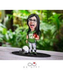 BK Gift Kişiye Özel Kadın Amerikan Futbolcu Karikatürlü Ahşap Biblo-1