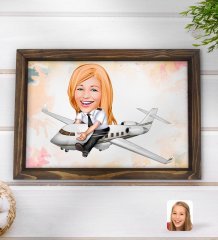 Kişiye Özel Kadın Kaptan Pilot Karikatürlü Doğal Ahşap Tepsi