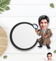 Kişiye Özel Müfettiş Karikatürlü Ahşap Bardak Altlığı-1