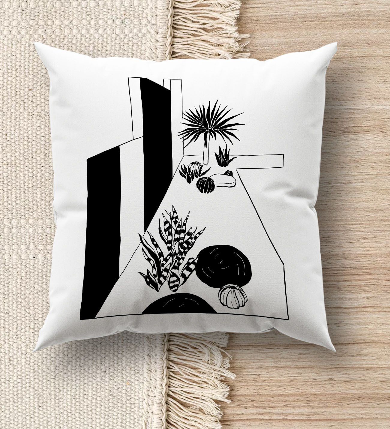 BK Gift Modern Art Tasarımlı Beyaz Kırlent Yastık, Ev Hediyesi, Ev Dekorasyonu, Dekoratif Hediye-11