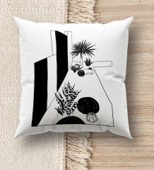 BK Gift Modern Art Tasarımlı Beyaz Kırlent Yastık, Ev Hediyesi, Ev Dekorasyonu, Dekoratif Hediye-11