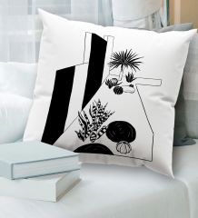 BK Gift Modern Art Tasarımlı Beyaz Kırlent Yastık, Ev Hediyesi, Ev Dekorasyonu, Dekoratif Hediye-11