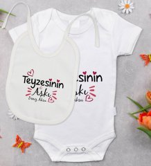 BK Kids Kişiye Özel Teyzesinin Aşkı Tasarımlı Bebek Body Zıbın ve Mama Önlüğü Hediye Seti - Model 1