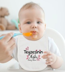BK Kids Kişiye Özel Teyzesinin Aşkı Tasarımlı Bebek Body Zıbın ve Mama Önlüğü Hediye Seti - Model 1