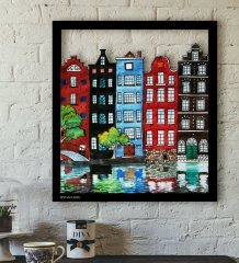 Kişiye Özel Amsterdam Evleri Temalı 3D Ahşap Tablo-1