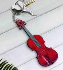 Kişiye Özel İsimli Keman Violin Enstrüman Ahşap Anahtarlık-4