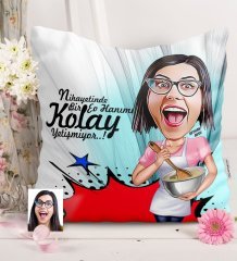 Kişiye Özel Ev Hanımı Karikatürlü Saten Yastık - 3