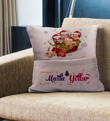 BK Gift Kişiye Özel Yılbaşı Karikatür Tasarımlı Organizer Kumanda ve Atıştırmalık Cepli Pembe Kırlent Yastık- 6, Yılbaşı Hediyesi, Yeni Yıl Hediyeleri