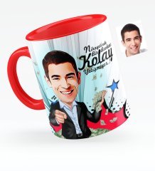 Kişiye Özel Bay Bankacı Karikatürlü Kırmızı Kupa Bardak - 2