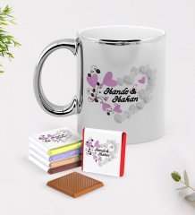 Kişiye Özel Sevgililer Günü Krom Kupa ve Çikolata Hediye Seti-25