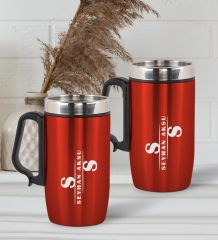 BK Gift Kişiye Özel Deri Çantalı Kırmızı Seyahat Termosu ve İkili Termos Mug Hediye Seti - 6