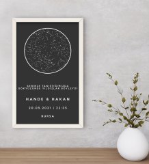 BK Gift Kişiye Özel Gökyüzü Yıldız Haritası Ahşap Beyaz Çerçeveli Tablo 40x25cm