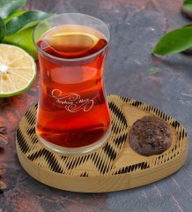 Kişiye Özel Modern Art Tasarımlı Doğal Ahşap Tabaklı Heybeli Çay Bardağı Sunum Seti Model 17