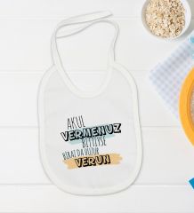 BK Kids Akul Vermenuz Bittiyse Tasarımlı Beyaz Bebek Body Zıbın ve Mama Önlüğü Hediye Seti-1