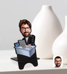 Kişiye Özel Erkek Genel Müdür Karikatürlü Ahşap Biblo Telefon Standı-1