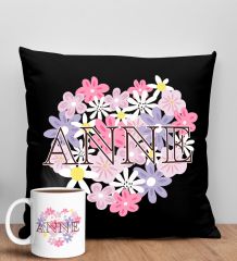 BK Gift Anneler Günü Tasarımlı Siyah Kırlent Yastık ve Kupa Seti, Anneye Hediye, Ev Dekorasyonu, Anneler Günü Hediyesi-3