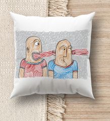 BK Gift Modern Art Tasarımlı Beyaz Kırlent Yastık, Ev Hediyesi, Ev Dekorasyonu, Dekoratif Hediye-10