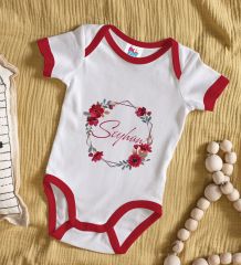 BK Kids Kişiye Özel Çiçek Tasarımlı Kırmızı Bebek Body Zıbın-27