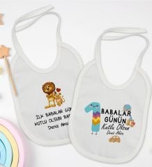 BK Kids Kişiye Özel İlk Babalar Günü Tasarımlı 2’li Beyaz Mama Önlüğü-1