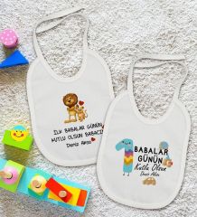 BK Kids Kişiye Özel İlk Babalar Günü Tasarımlı 2’li Beyaz Mama Önlüğü-1