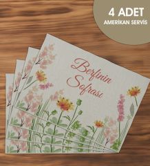 BK Gift Kişiye Özel Çiçek Tasarımlı 4’li Keten Amerikan Servis Seti-13, Ev Hediyesi,Baskılı Servis Bezi, Mutfak Dekoru