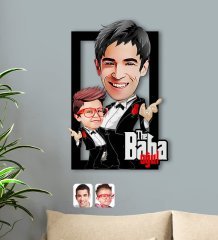 Kişiye Özel Godfather Baba Oğul Karikatürlü 3D Ahşap Tablo-1