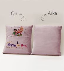BK Gift Kişiye Özel Yılbaşı Karikatür Tasarımlı Organizer Kumanda ve Atıştırmalık Cepli Pembe Kırlent Yastık- 5, Yılbaşı Hediyesi, Yeni Yıl Hediyeleri
