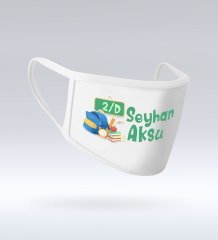 Çocuklara Özel İsimli Sınıflı Yıkanabilir Beyaz Okul Maskesi-5