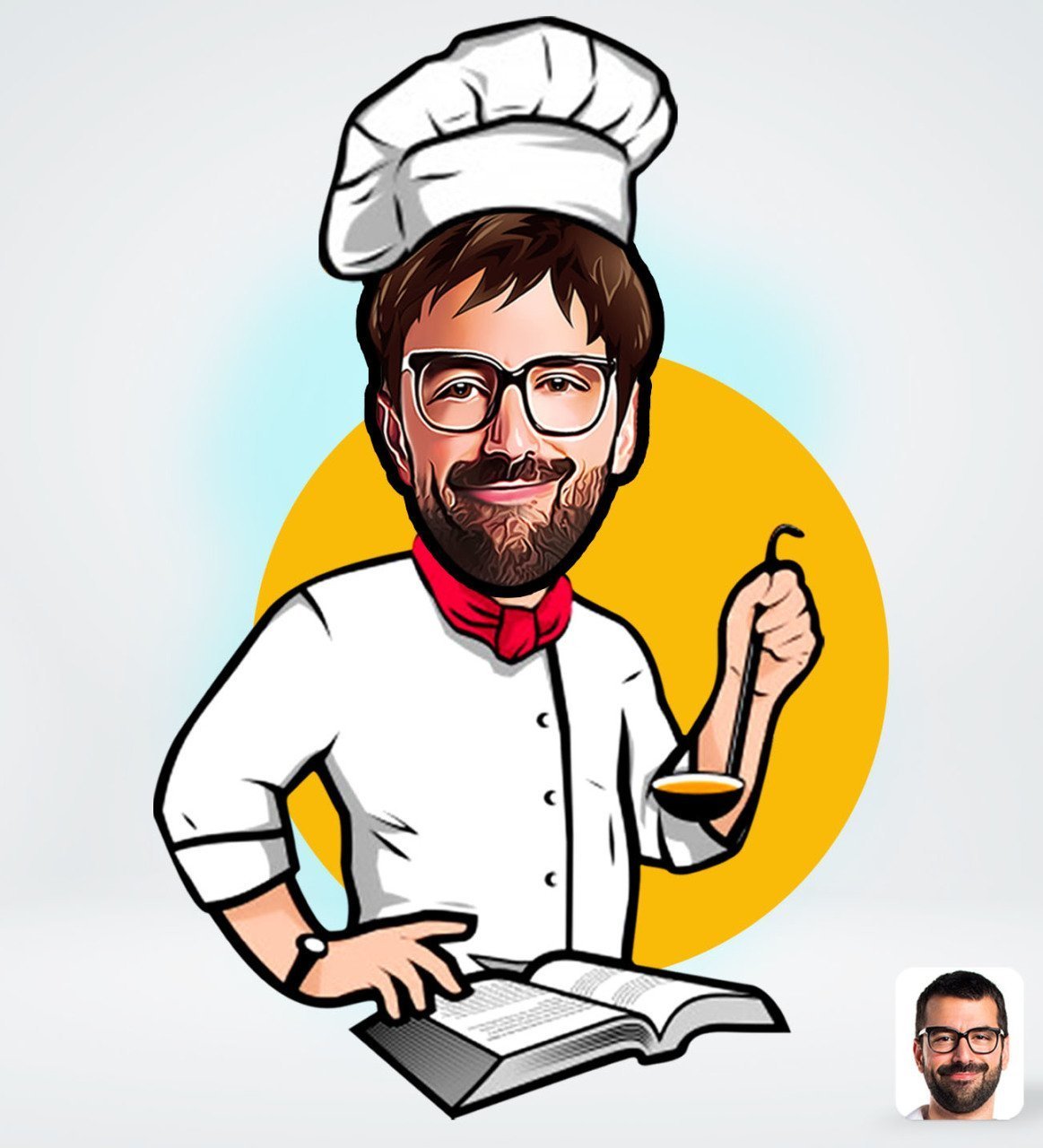 Kişiye Özel Erkek Chef Karikatürlü Sosyal Medya Dijital Profil Fotoğrafı - Model 12