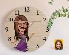 Kişiye Özel Kız Çocuk Prenses Karikatürlü Otantik Ahşap Palet Saat-3