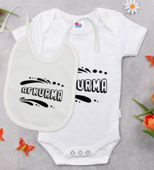 BK Kids Afkurma Tasarımlı Beyaz Bebek Body Zıbın ve Mama Önlüğü Hediye Seti-1