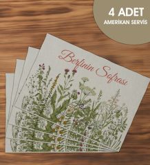 BK Gift Kişiye Özel Çiçek Tasarımlı 4’li Keten Amerikan Servis Seti-12, Ev Hediyesi,Baskılı Servis Bezi, Mutfak Dekoru