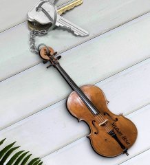 Kişiye Özel İsimli Keman Violin Enstrüman Ahşap Anahtarlık-2