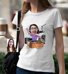 Kişiye Özel Bayan Radyocu Karikatür Beyaz Tişört - 1