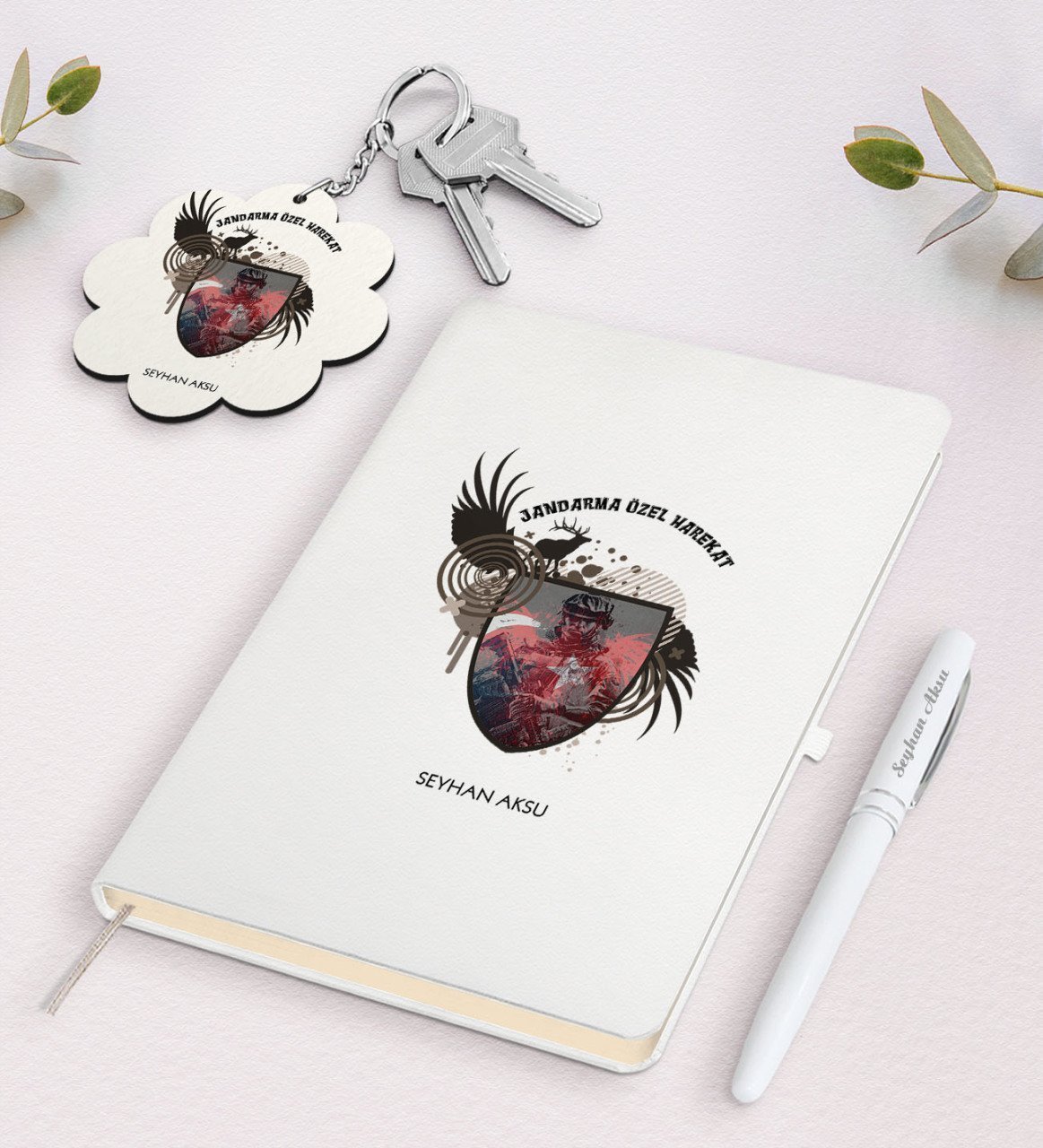 Kişiye Özel Jandarma Özel Harekat Beyaz Defter Kalem Ve Anahtarlık Hediye Seti