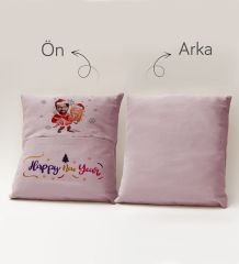 BK Gift Kişiye Özel Yılbaşı Karikatür Tasarımlı Organizer Kumanda ve Atıştırmalık Cepli Pembe Kırlent Yastık- 4, Yılbaşı Hediyesi, Yeni Yıl Hediyeleri