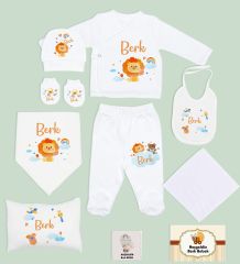 BK Kids Kişiye Özel 10 Parça Beyaz Hastane Çıkışı Battaniye ve Yastık Hediye Seti, Yeni Doğan Bebek Giyim Hediyesi-10