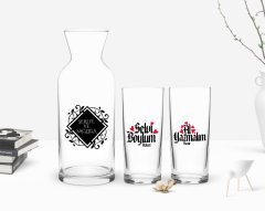 Kişiye Özel Renkli Baskılı Selvi Boylum Al Yazmalım Tasarımlı İkili Rakı Bardağı ve Karaf Hediye Seti-3