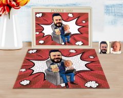Kişiye Özel Baba Oğul Karikatürlü 1000 Parça Profesyonel Puzzle-1
